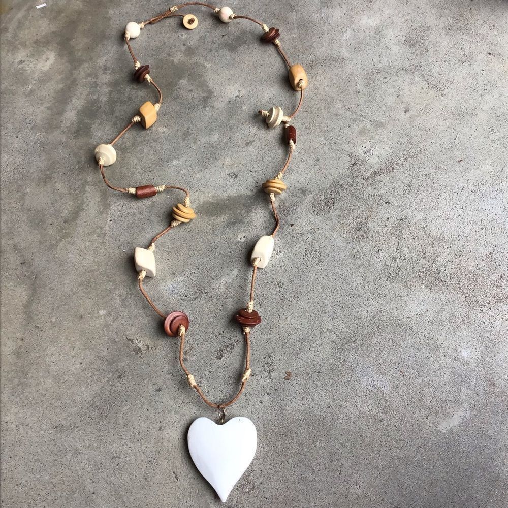 Handcrafted Earthy Bohemian Wooden Heart Pendant Necklace